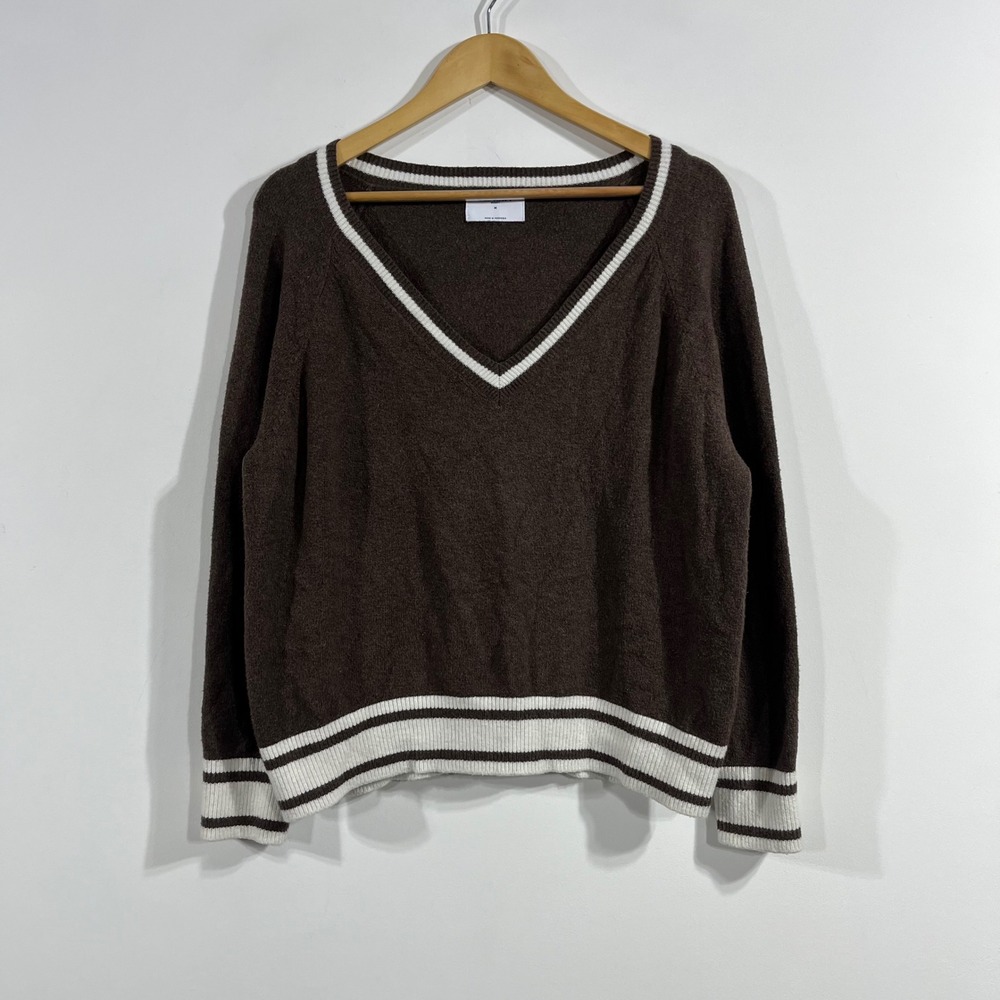 Old Navy Retro Academia Brown Varsity Stripe Sweater Womens Medium Ivy League
